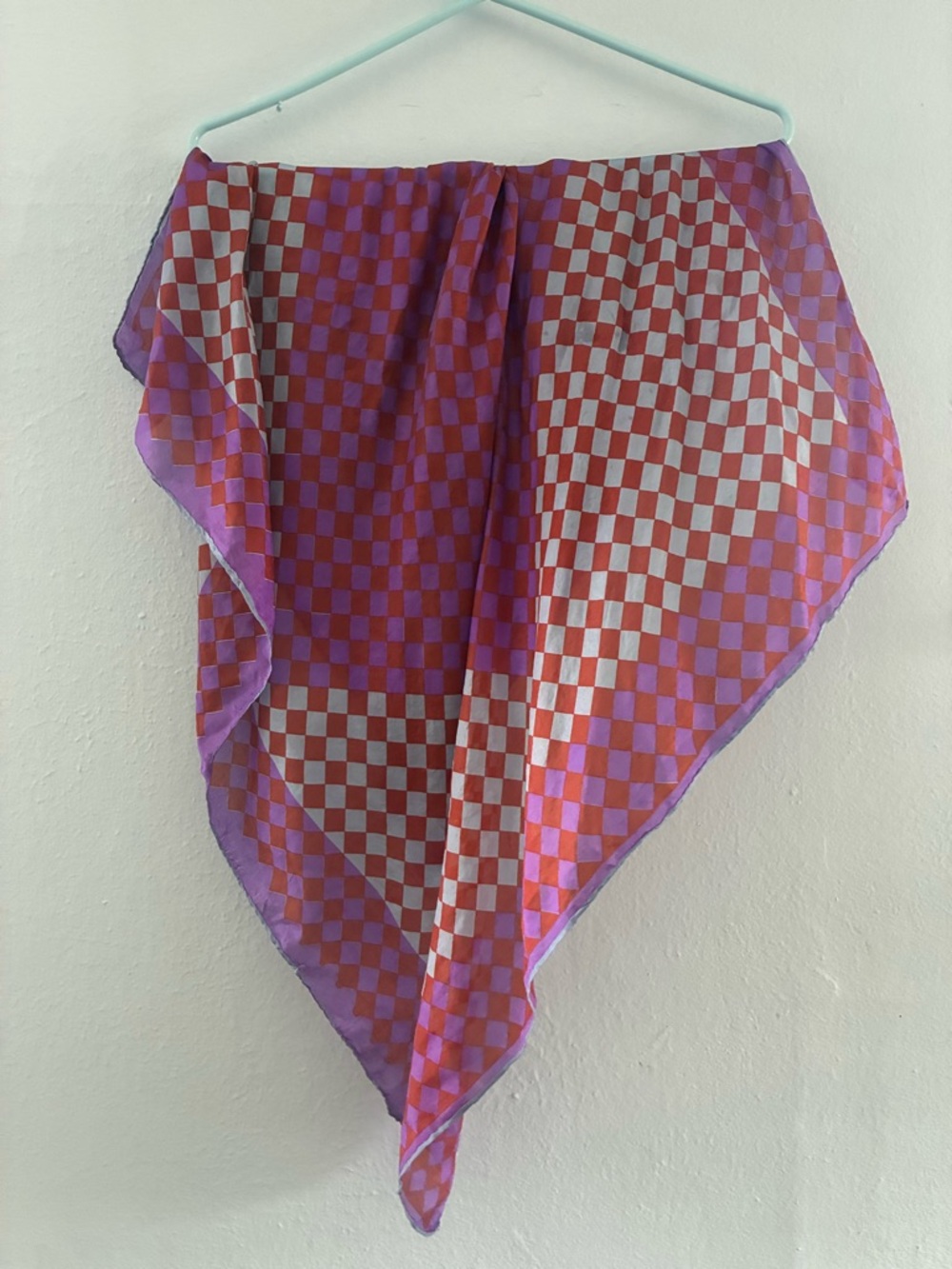 Vintage Checkerboard Silk Scarf in Purple and Red